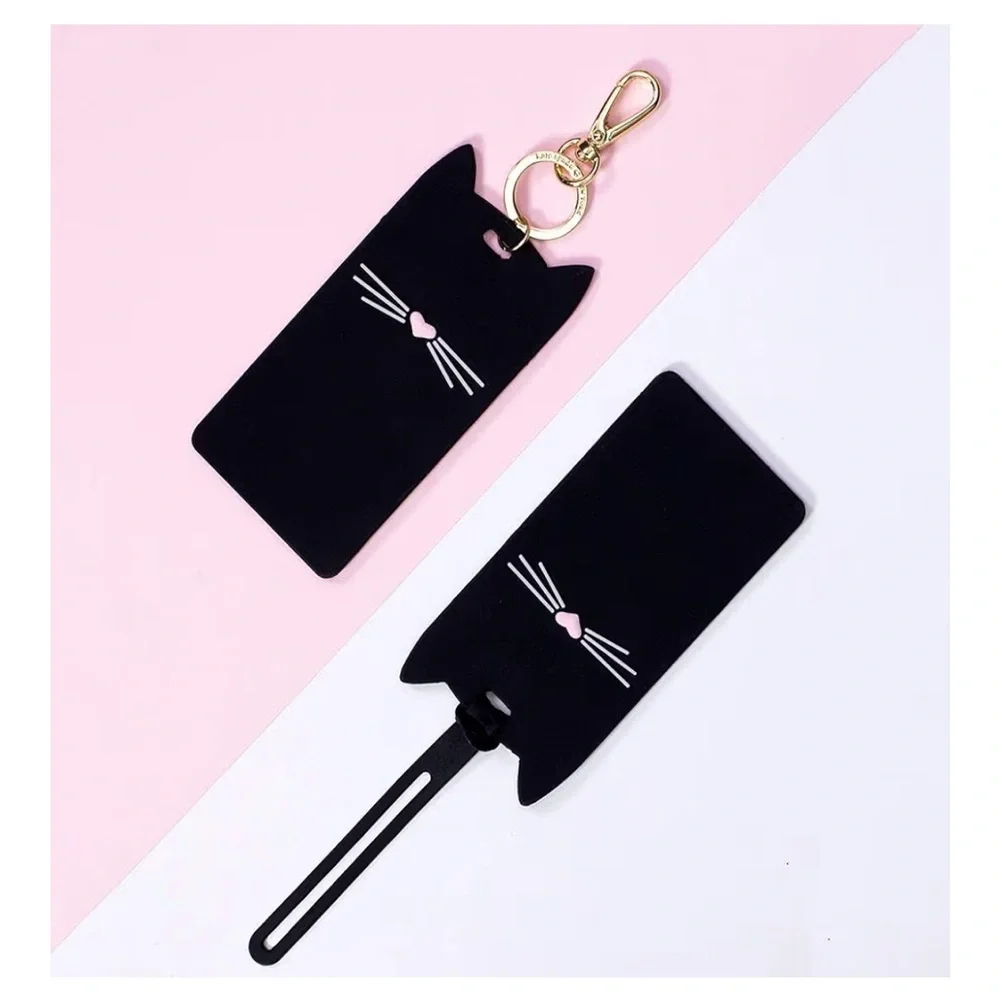 New Kate Spade Black Cat Luggage Tag with Pink Nose